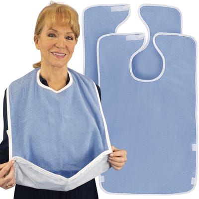 2 stuks - Slabbetjes voor volwassenen - Badstof - Geschikt voor verzorging en voeding - Absorberende slabbetjes - Verstelbaar - Wasbaar en herbruikbaar - Unisex slabbetjes - Waterdicht - Groot formaat - Hemelsblauw