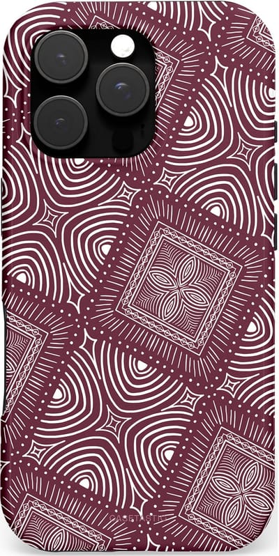 Casetastic hoesje geschikt voor Apple iPhone 16 Pro - MagSafe - Dubbellaagse bescherming - Bohemien Rood Design - Fashion Case - Grijs Donkergrijs Taupe