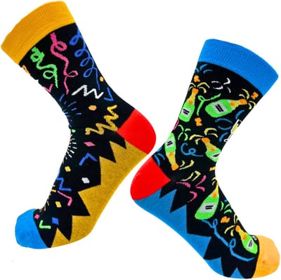 Feest Sokken met Vuurwerk, Slingers en Champagne - Leuke grappige sokken voor Dames/Mannen - maat 37 tot 43 - Funny Socks voor Oud & Nieuw, Verjaardag en Jubileum