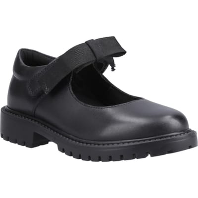 Hush Puppies Astrid Bow Meisjes Zwart Leren Schoenen