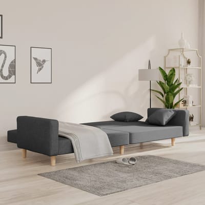 vidaXL - Slaapbank - 2-zits - met - 2 - kussens - stof - lichtgrijs