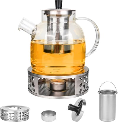 HEZIVO® Theepot met Warmhouder - Glazen Theekan met Filter - 1500 ml