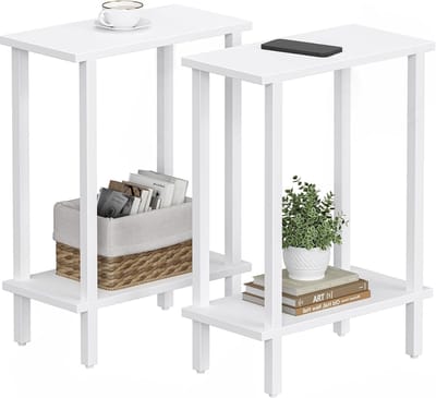 Kleine bijzettafel - Smal eindtafel - Ruimtebesparend meubel - Set van twee - 20 x 40 cm - Wit