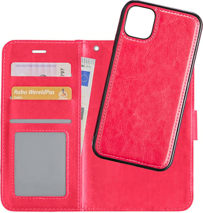 Hoesje - 2 in 1 - Geschikt voor Apple iPhone 12 Pro Max - Met Uitneembare Hard Cover - Bookcase - Wallet Case - Met Pasjeshouder - Book Case - Uitneembaar - Pashouder - Kunstleer - Donkerroze