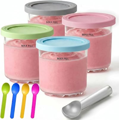 IJsbekerset - Creami Pint-bekers en deksels voor Ninja - 4-delige set ijsbekers -potten en -emmers - Compatibel met de NC299AMZ en NC300s serie ijsmachine-accessoires.