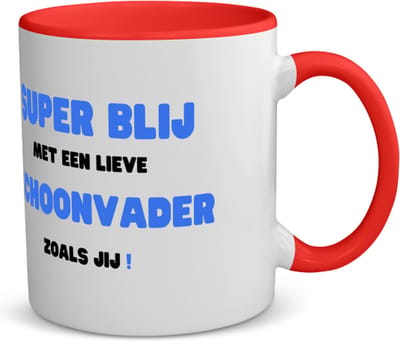 Akyol - super blij met een lieve schoonvader zoals jij koffiemok - theemok - rood - Papa - de liefste schoonvader - vader cadeautjes - vaderdag - verjaardag - geschenk - kado - 350 ML inhoud
