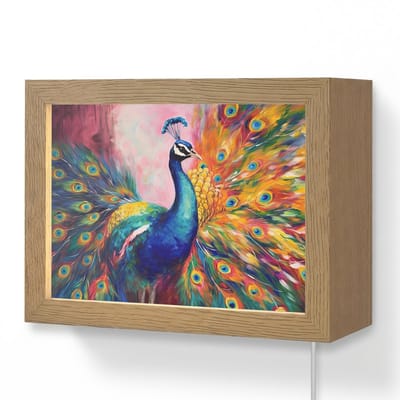 Wandlamp 20x15 cm - Oplaadbaar - Pauw - Dieren - Schilderij - Regenboog - Wandlampen binnen woonkamer - Slaapkamer lamp met kabel - Decoratieve nachtlamp - Vloerlamp snoer