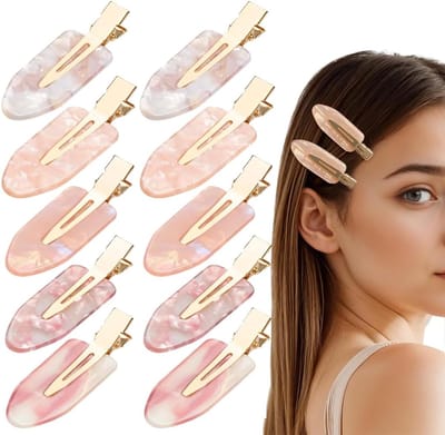SnelShoppen - 10 Pcs Haar Clips zonder Rimpels - Naadloze Haarspelden voor Haar Styling en Make-up - Roze, Duurzaam, RVS en Cellulose Acetaat