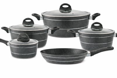 Pannenset 9-Delig Zwart – Inductie-Geschikt – PFAS-Vrij met Antiaanbaklaag – Duurzame Keukenset