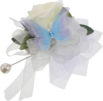 Zijden Rozen Broche - Kunstmatige Corsage - Feestelijke Gelegenheden - Lichtgewicht Ontwerp - 12.5 x 11 cm - Wit