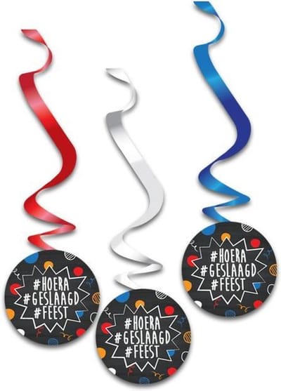 HAZA HOERA GESLAAGD FEEST DECORATIE / GESLAAGD / 3x SWIRL HANG DECORATIE