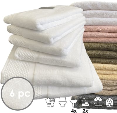 iSleep Deluxe Badtextiel - Voordeelset (6 delig) - 4x Handdoek 60x110 cm - 2x Badlaken 70x140 cm - Wit