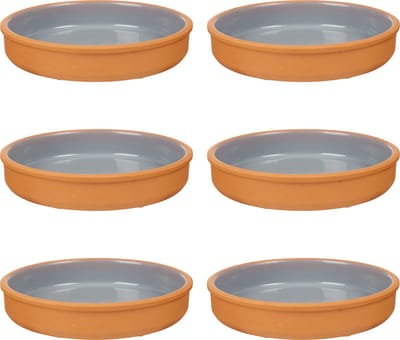 La Dehesa Tapas serveerschaal - 6x stuks - terracotta - grijs - D23 x H4 cm - hapjes serveren - ovenschaal - rond