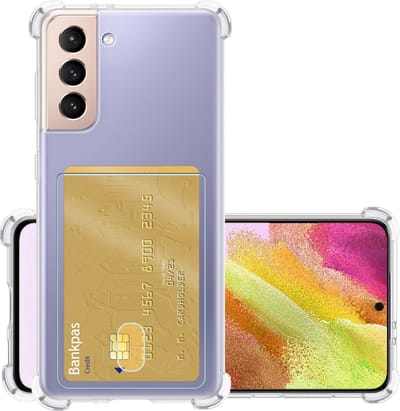 Hoesje - Geschikt voor Samsung Galaxy S21 FE - Met Pashouder en Kaarthouder - Telefoon Hoes Shockproof - Siliconen Case - Back Cover - Shock Proof - Pasjes Houder - Transparant
