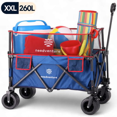 Bolderkar 260 Liter - 150KG Draagkracht - Opvouwbaar - Bolderwagen - Kamperen en Strand - Ophoogbaar Net - Stevig Frame - Extra Brede Banden - XXL