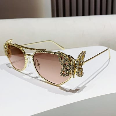 Lunettes de Soleil Lunettes Papillon y2k Cristal Diamant de Luxe Dames Pour Hommes Style Designer Populaire Style Classique Lunettes de Soleil Punk Grande Monture As The Picture