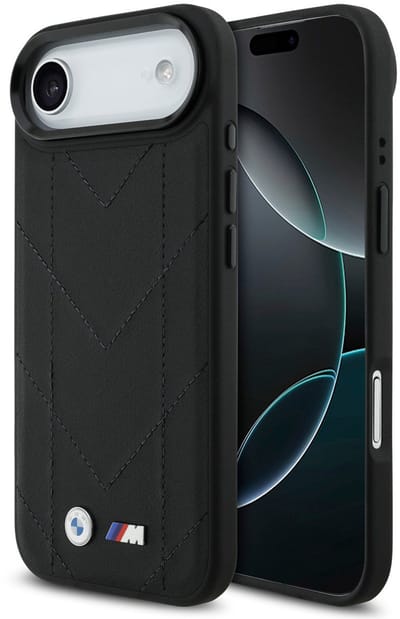 BMW Back Cover - iPhone 17 Air - Zwart - Gestikt Leer met Metaallogo - MagSafe Compatibel