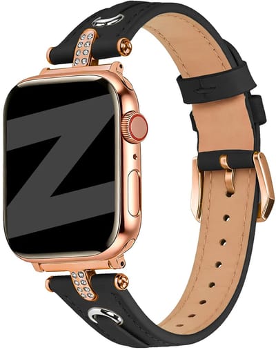 Bandz Apple Watch leren bandje T-Belt - horlogebandje geschikt voor Apple Watch 1/2/3/4/5/6/7/8/9/10/11/SE/Ultra (2) (38/40/41/42mm) - zwart