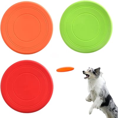 3 stuks hondenfrisbee Hond Vliegende Schijf Speelgoed, Natuurlijk Zacht Rubber Hond Vliegende Schotel, voor Outdoor Interactieve Pret. 17,8 cm (rood groen oranje)