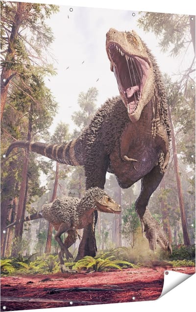 Gards Tuinposter Tyrannosaurus Rex Dinosaurus - T-Rex - 120x160 cm - Tuindoek - Tuindecoratie - Wanddecoratie buiten - Tuinschilderij