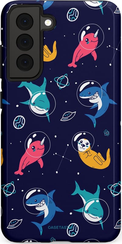 Casetastic Hoesje Geschikt voor Samsung S21 FE - Stijlvolle Beschermende Duo-layer Case - Ruimte Oceaan Blauw