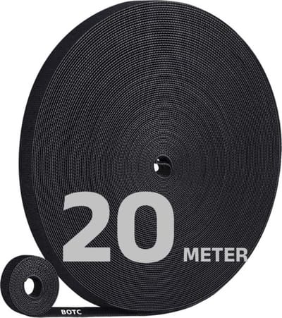 BOTC Velcro Kabelbinders 20 Meter Lang - Kabelsbinders Klittenband - Kabel Organiser - ideaal voor kabel management - Zwart