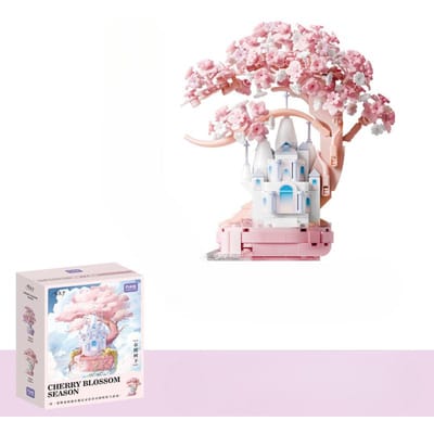 Maanlicht Genootschap Lente Kersenbloesem Seizoen Boomhut Bouwstenen Bloemen Ornamenten Micro Deeltjes Geassembleerde Speelgoed Creatieve Meisjes Vakantiecadeaus 12*8.3*13cm white