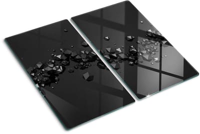 Tulup Glazen Snijplank - Zwart 3D-kubussen UV Gelaagd Glas Serveerplank - SET van 2 STUKS 30 x 52 cm - Snijplanken van Glas-UV Gelaagd Glas Serveerplanken-Serveerplanken van glas-Anti-Slip Snijplanken-Keukenbenodigdheden