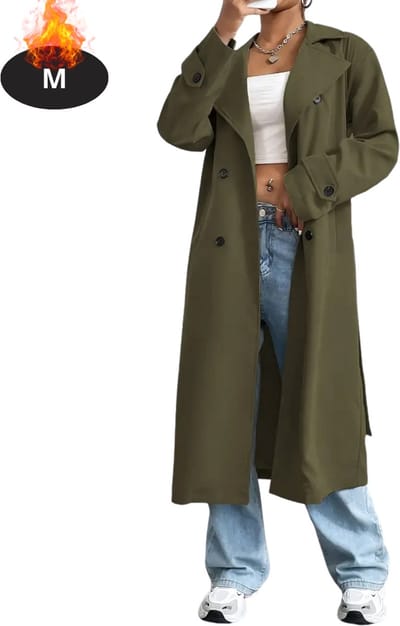 Livano Mantel Dames - Tussenmantel - Jas - Mantelpakje - Trenchcoat - Overjas - Overcoat - Winter - Legergroen - M