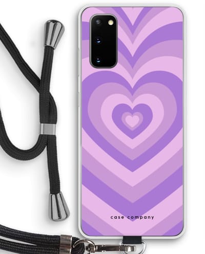 Case Company® - Hoesje met koord geschikt voor Samsung Galaxy S20 hoesje met Koord - Hart Paars - Telefoonhoesje met Zwart Koord - Bescherming aan alle Kanten en Over de Schermrand