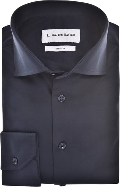 Ledub modern fit overhemd - jersey - donkerblauw - Strijkvriendelijk - Boordmaat: 38