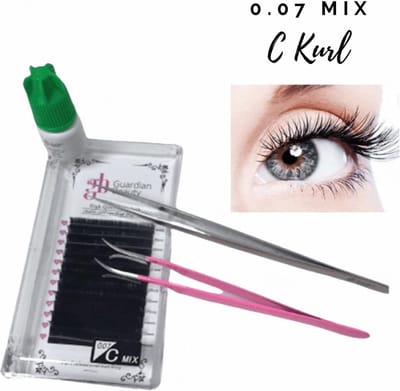 Guardian Beauty Wimpers Extensions - Prime Silk Lashes - Mix - 0.07mm - C Krul - Met Wimperlijm en 2 stuks Wimperpincet