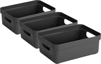 Sunware Opbergbox - 3x - kunststof - antraciet - 9 liter - Opbergbakken - Opbergmanden