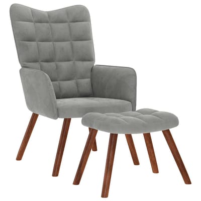 vidaXL - Relaxstoel - met - kruk - lichtgrijs - fluweel