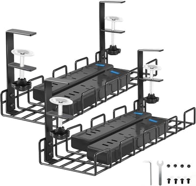 Kabelmanagement Lade voor Onder Bureau - Onder Bureau Kabel Organizer - Metalen Kabel Tray voor Kantoor en Thuis - Cord Tidy Rack, Set van 2