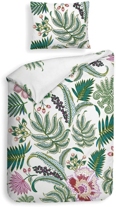 Heckettlane Dekbedovertrek Tiera - Dekbed met instopstrook - Wit - Dekbedovertrek van 100% Katoen-Satijn - Bladeren - 140x200-220 cm + 1 sloop 60/70 cm - Bangkok