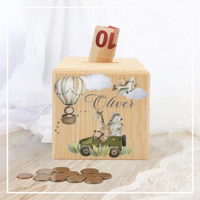 Gepersonaliseerde Spaarpot Dier met Naam Kinderen Spaarpotten Muntverzameldoos Houten Spaarpot Kind Verjaardag Doop Babyshower Cadeau