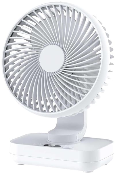 LISM-Automatische oscillerende bureauventilator, stille werking (30 decibel), zachte luchtstroom, USB-C-poort, LED-display, 4 ventilatorsnelheden, compact en draagbaar, geschikt voor kantoor en thuisgebruik - wit