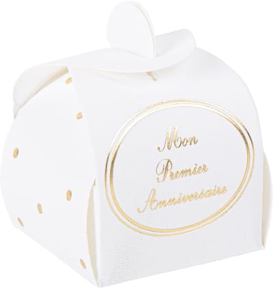 ARTYFETES - 8 kartonnen bakjes mijn eerste verjaardag voor dragees met gouden stippen