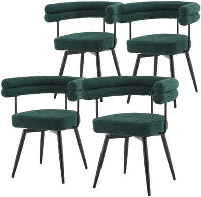 Set van 4 eetkamerstoelen 360° draaibaar in donkergroene teddy stof met armleuningen en rugleuningen Keukenstoel ML design