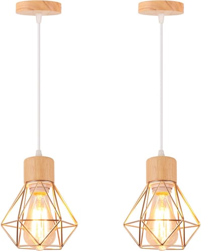 2 Stuks Industriële Hanglamp Diamant E27 Kroonluchter Vintage voor Slaapkamer Woonkamer Goud
