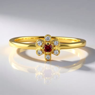 Cavill - Zilveren ring verguld - Rode spinel 0,044 ct 925 sterling zilver - Cambodjaanse zirkonen 0,089 ct - Elegante filigraan ring vrouwelijk