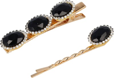Haarsoires Haarspeld Duckklem en Schuifspeldje 5,5cm – Facet Stenen – Zwart – Set van 2 - Sterke Haarclip voor Styling & Dagelijks Gebruik - Hair Clip - Decoratieve Haaraccessoire