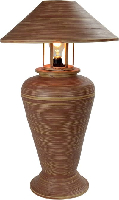 Fine Asianliving Bamboe Tafellamp Spiraal Handgemaakt Bruin D40xH65cm