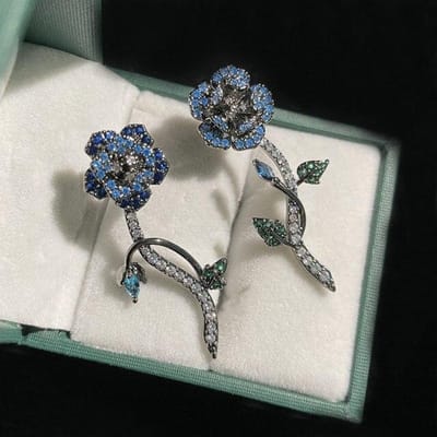 925 Zilveren Oorbellen Retro Mode Zwart Goud Rozenbloem Stud Oorbellen Voor Vrouwen Verloving Bruiloft Bruids Sieraden Cadeaus blauw