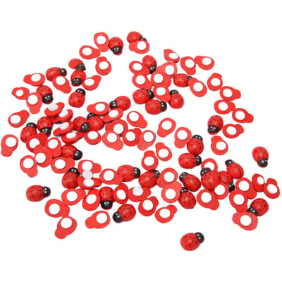 100 STKS Houten Lieveheersbeestje Stickers Zelfklevend DIY Mini Lieveheersbeestje Vormige Sticker voor Huis Muur Decoratie