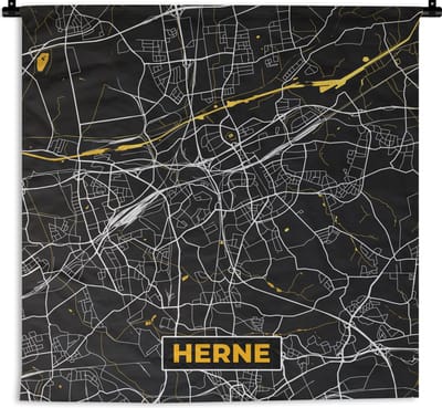Wandkleed - Wanddoek - Herne - Stadskaart - Duitsland - Plattegrond - Goud - Kaart - 180x180 cm - Wandtapijt