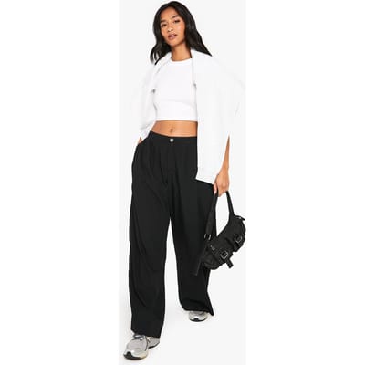 boohoo Dames Petite lage taille broek met rechte pijpen | Black | Maat: 8