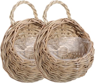 2-delige Gevlochten Bloemenmand van Stro met Handvat - Seagrass Mand voor Planten, Hangpot en Tuin Decoratie voor Thuis en Balkon