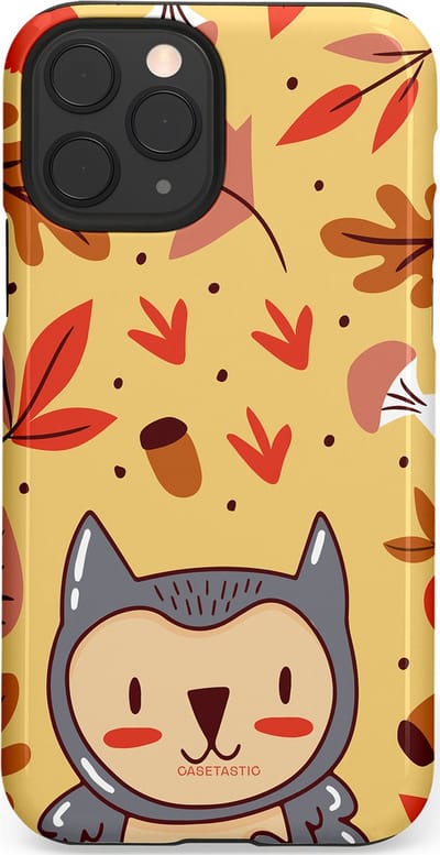 Casetastic hoesje geschikt voor Apple iPhone 11 Pro - Dubbellaagse bescherming - Uil in het woud - Fashion Case - Goud Terracotta Zand Rood